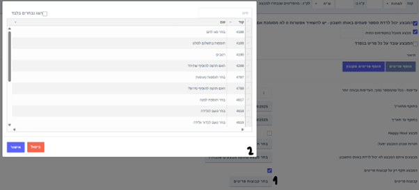 מבצע שתקף רק לתוספות של פריטים 