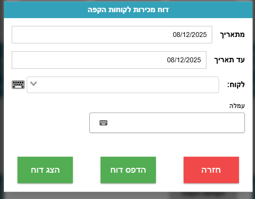 דוח מכירות לקוחות הקפה
