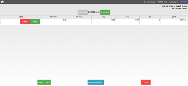 עדכון שעות עבודה של העובדים