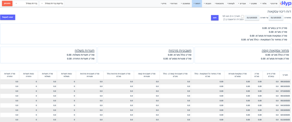 הפקת דוח מרוכז חשבוניות מרכזות ותעודת משלוח
